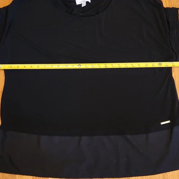 M Magaschoni Woman Short Sleeve 2 Fer Black Blouse Poly Spandex Top Shirt Sheer - Picture 7 of 8